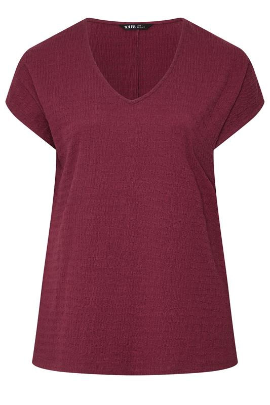  YOURS Curve Red V-Neckline Texture T-Shirt