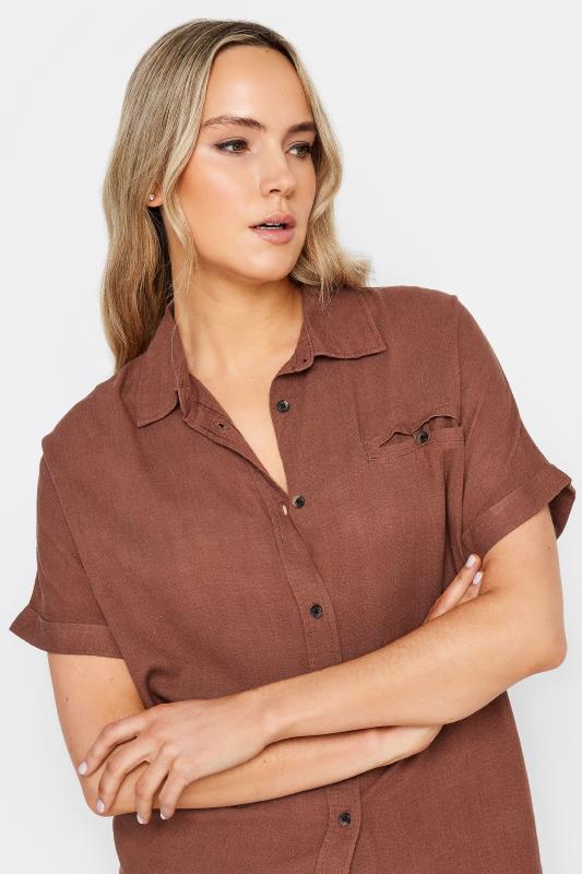 LTS Tall Womens Brown Linen Short Sleeve Shirt | Long Tall Sally 4