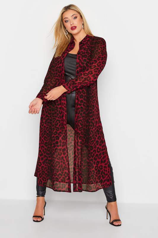 YOURS LONDON Plus Size Curve Dark Red Leopard Print Longline Shirt | Yours Clothing  1