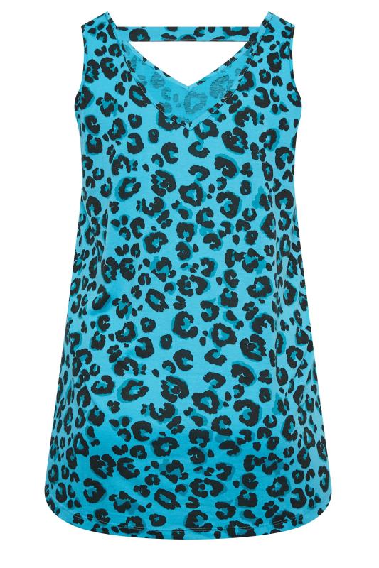 YOURS Plus Size Blue Leopard Print Bar Back Vest Top | Yours Clothing 7