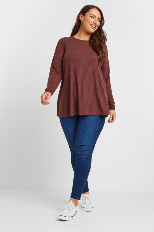 YOURS Plus Size Rust Brown Ribbed Swing T-Shirt | Yours Clothing 2