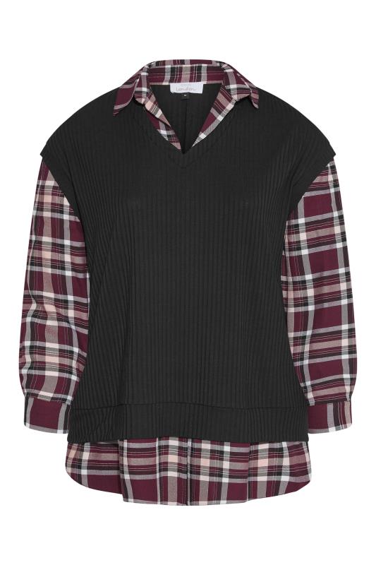 YOURS LONDON Black 2 In 1 Knitted Jumper Shirt_F.jpg