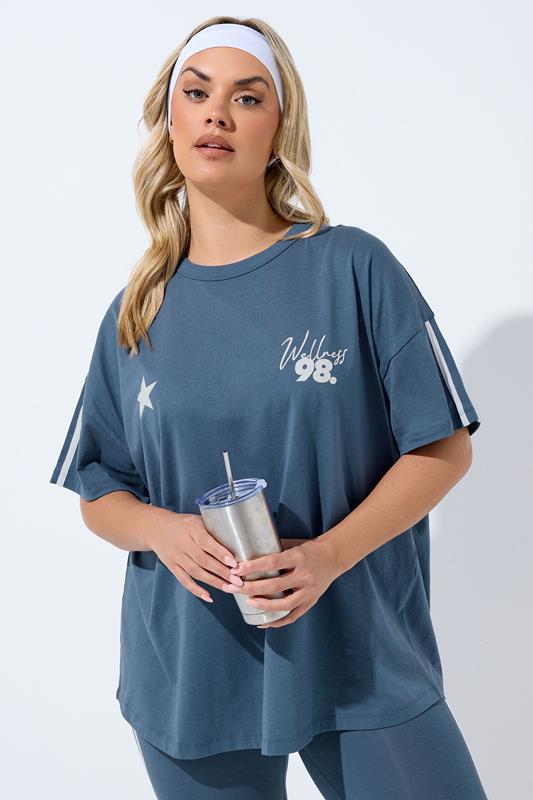 YOURS ACTIVE Plus Size Blue 'Wellness Studio' T-Shirt | Yours Clothing 2