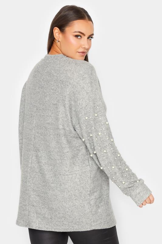 YOURS LUXURY Curve Grey Pearl & Sequin Embellished Long Sleeve Soft Touch Jumper | Yours Clothing 3