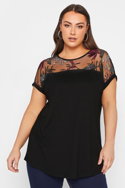 YOURS Curve Plus Size Black Embellished Top | Yours Clothing 1