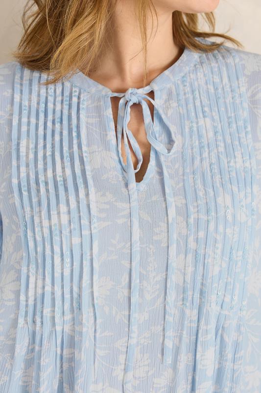 EVANS Plus Size Blue Floral Tie Neck Pintuck Blouse | Evans 5