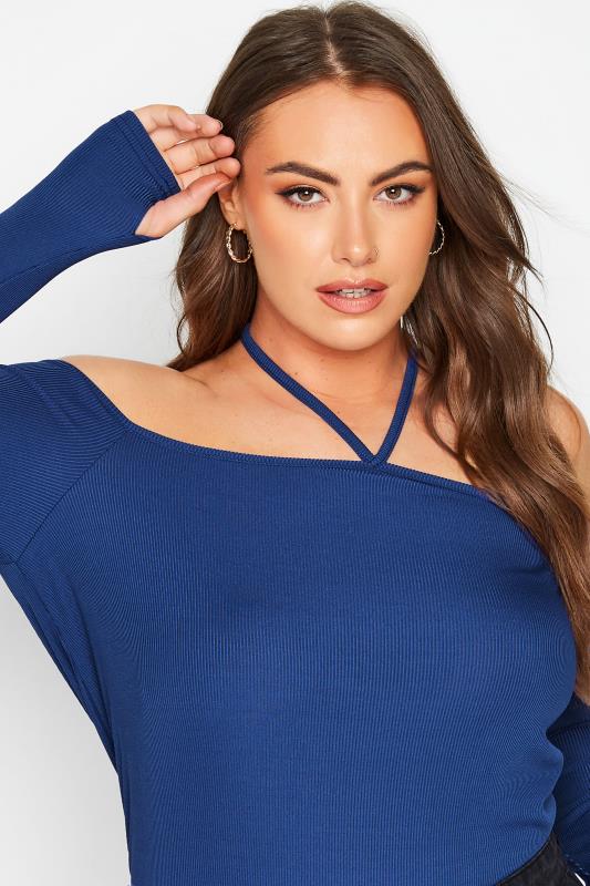 LIMITED COLLECTION Plus Size Blue Tie Neck Cold Shoulder Top | Yours Clothing 4