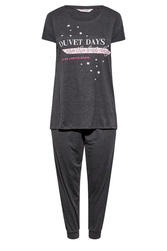 Plus Size Grey 'Duvet Days' Slogan Cuffed Pyjama Set | Yours Clothing 6