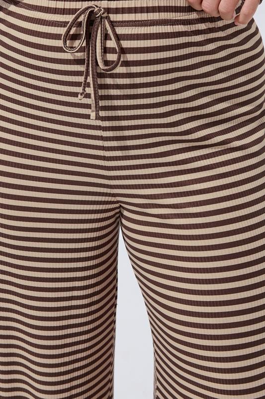 LIMITED COLLECTION Plus Size Chocolate Brown & Cream Ribbed Trousers | Yours Clothing 4