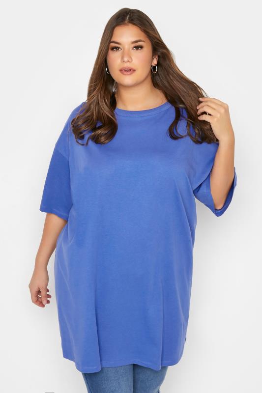 Plus Size Royal Blue Oversized T-Shirt | Yours Clothing  1
