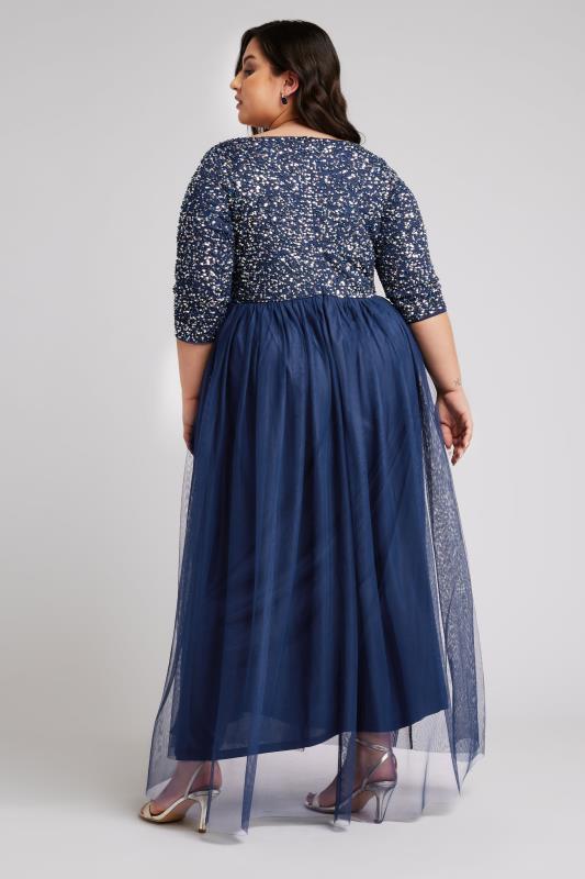 LUXE Plus Size Navy Blue Sequin Hand Embellished Maxi Dress | Yours Clothing  3