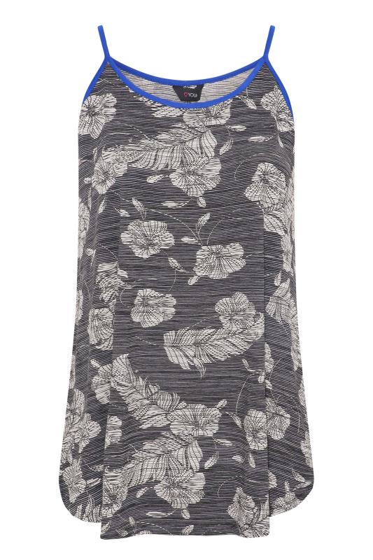 Plus Size Black Floral Stripe Print Contrast Blue Strap Vest Top | Yours Clothing 6