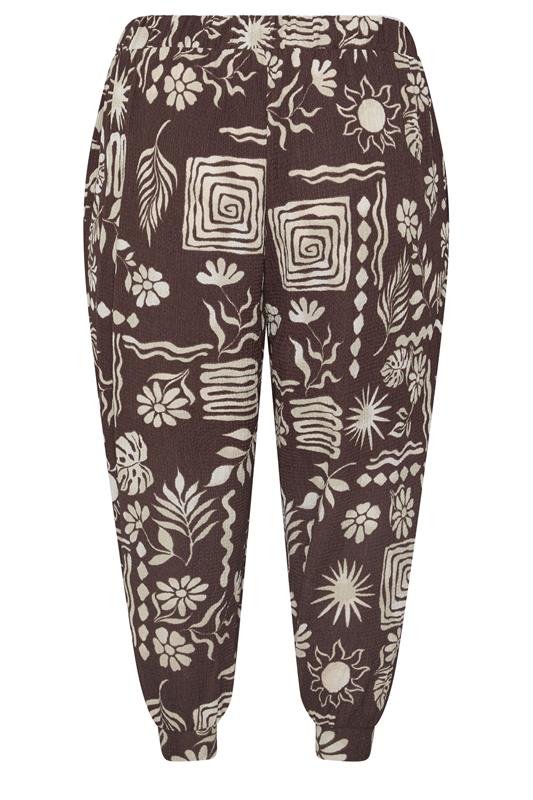 YOURS Plus Size Chocolate Brown Floral Cropped Harem Trousers | Yours Clothing 6