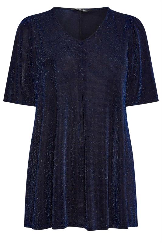 YOURS Plus Size Black & Blue Glitter Pleated Swing Top | Yours Clothing 5