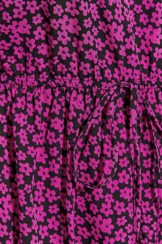 Curve Pink Floral Long Sleeve Midi Dress 5