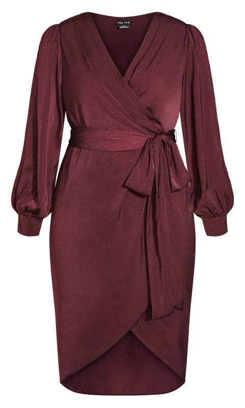 Evans Burgundy Red Satin Tie Waist Wrap Midi Dress 5