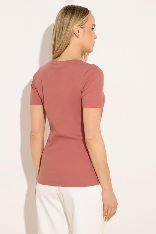 LTS Tall Women's Coral Pink Button Ribbed T-Shirt | Long Tall Sally 4