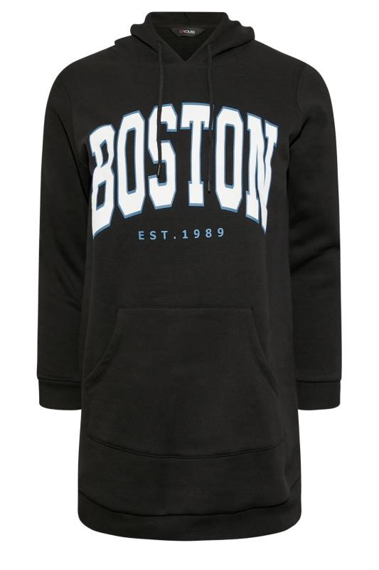 Plus Size Black 'Boston' Slogan Hoodie Dress 6