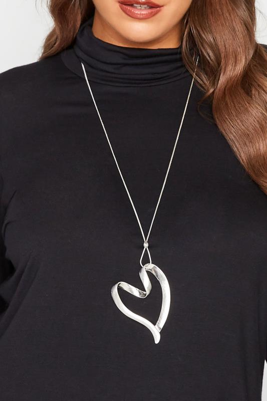  Silver Heart Long Pendant Necklace