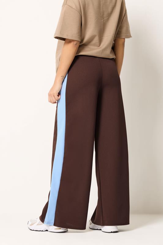PixieGirl Petite Women's Chocolate Brown Side Stripe Scuba Wide Leg Trousers | PixieGirl 2