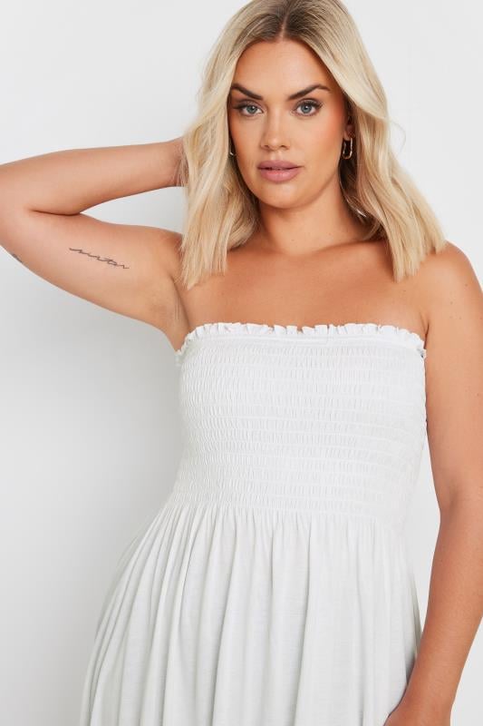 YOURS Plus Size White Shirred Bandeau Longline Top | Yours Clothing 4