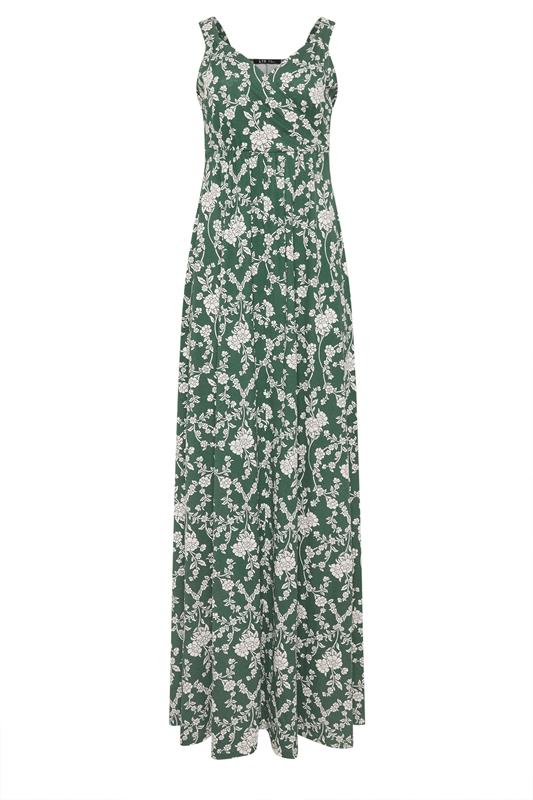 LTS Tall Women's Dark Green V-Neckline Floral Cotton Maxi Dress | Long Tall Sally  6