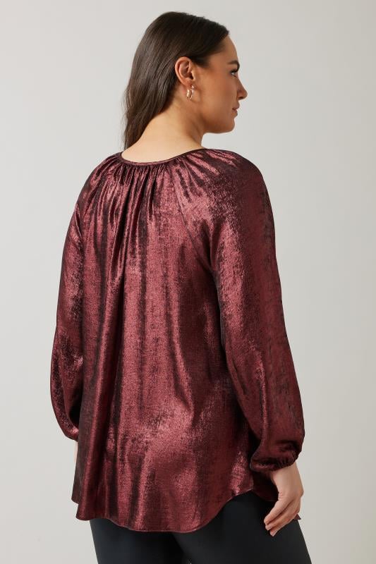 EVANS Plus Size Burgundy Red Metallic Long Sleeve Blouse | Evans  3