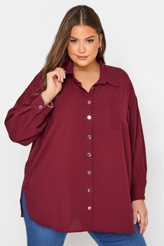 Plus Size  Curve Wine Red Button Through Shirt