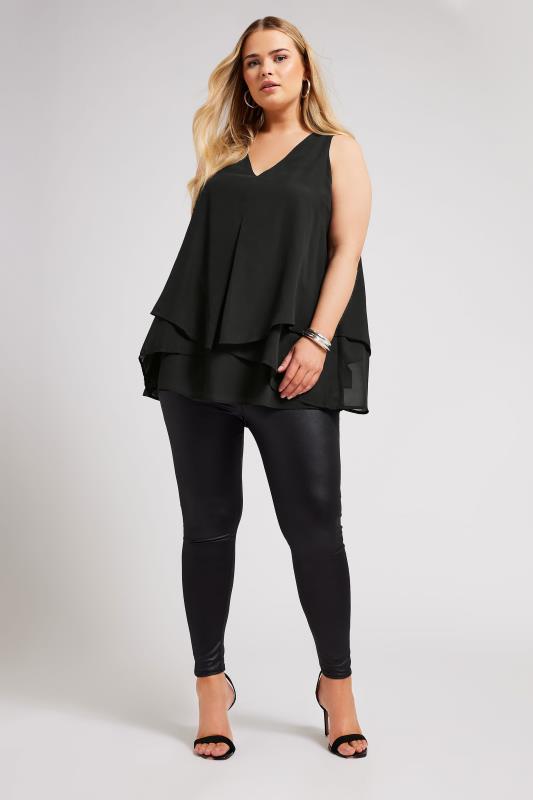 YOURS LONDON Plus Size Black Layered Sleeveless Blouse | Yours Clothing 2