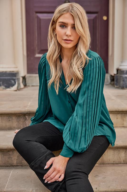 M&Co Green Pleat Sleeve Shirt | M&Co 1