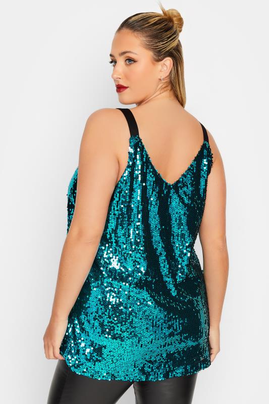 YOURS LONDON Plus Size Teal Blue Sequin Embellished Cami Top | Yours Clothing 4