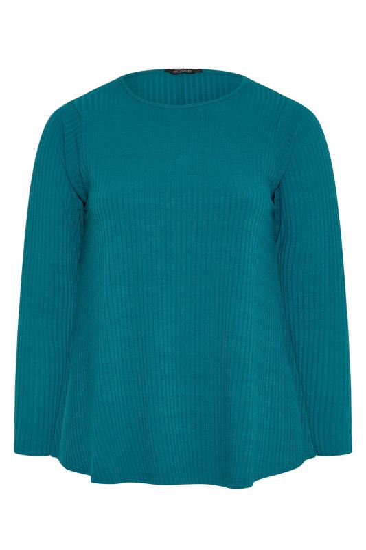 LIMITED COLLECTION Curve Teal Blue Ribbed Top_F.jpg