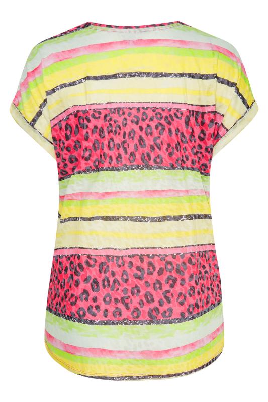 Curve Pink Leopard Print Stripe Short Sleeve T-Shirt 6