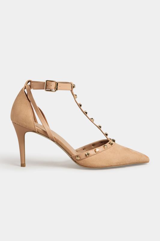 LTS Nude Studded T-Bar Court Heel Shoes in Standard Fit | Long Tall Sally 3
