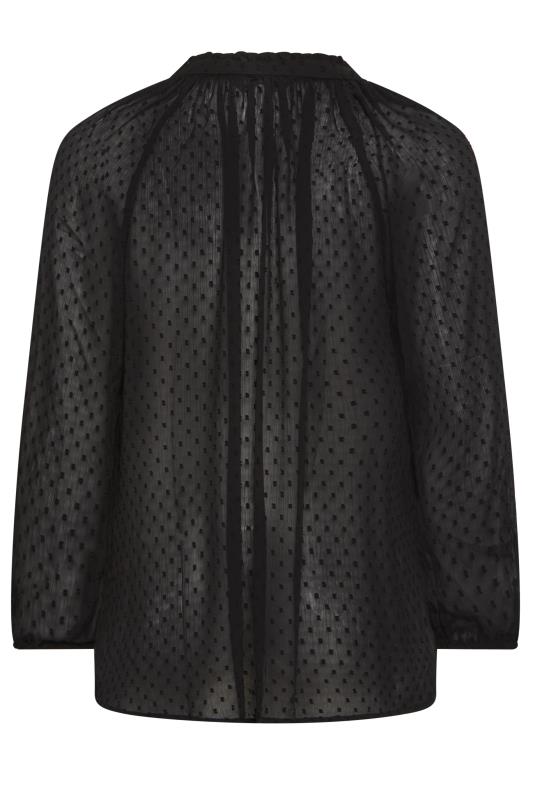 YOURS Plus Size Black Tie Neck Dobby Blouse | Yours Clothing 7