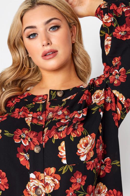 LIMITED COLLECTION Curve Black Floral Smock Tiered Shirt 4