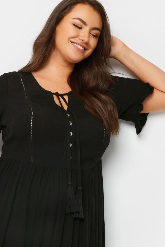 YOURS Plus Size Black Crinkle Tie Neck Dress | Yours Clothing 4