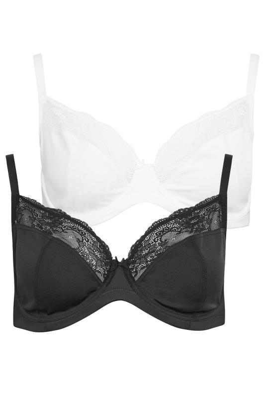 YOURS 2 PACK Black & White Non Padded Underwired Bra | Yours Clothing 7