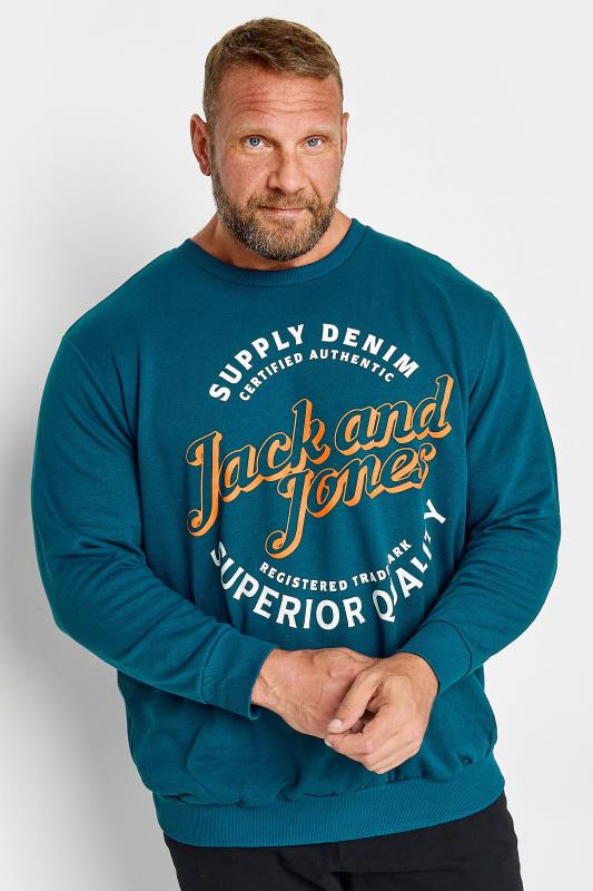 JACK & JONES Big & Tall Blue Logo Print Sweatshirt | BadRhino 1