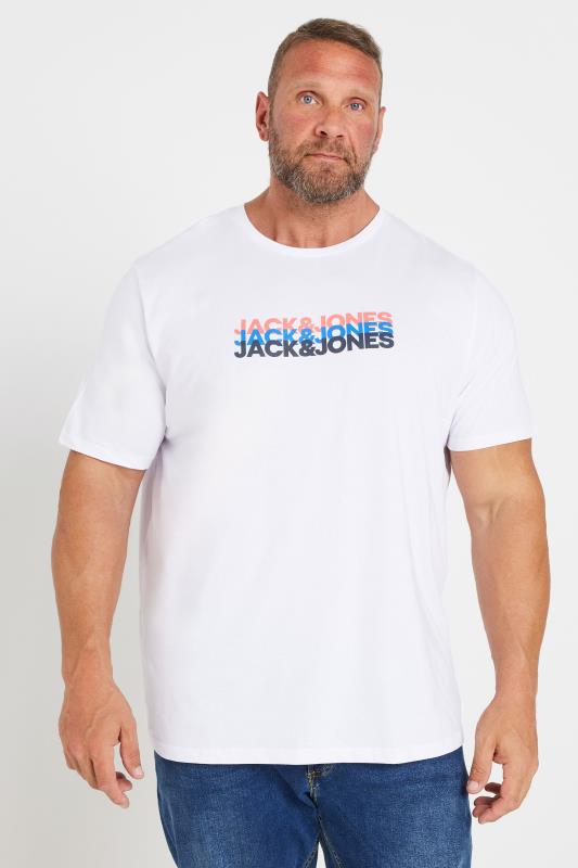  Grande Taille JACK & JONES Big & Tall White Chest Logo Trio Crew Neck T-Shirt