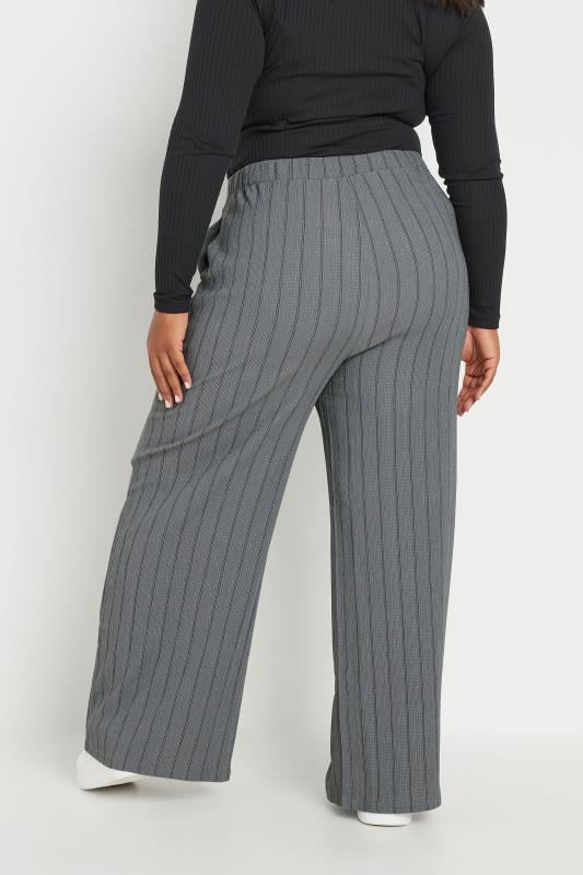 YOURS Plus Size Grey Textured Pinstripe Wide Leg Trousers | Yours Clothing 3