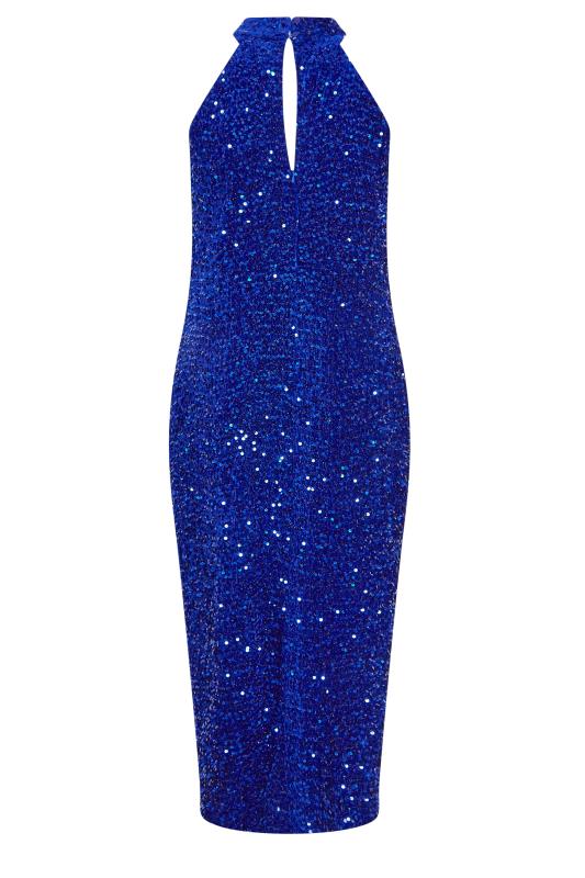 YOURS LONDON Plus Size Cobalt Blue Sequin Embellished Side Split Maxi Dress | Yours Clothing 7