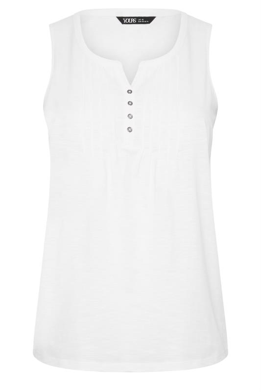 Plus Size  YOURS Curve White Pintuck Henley Vest Top