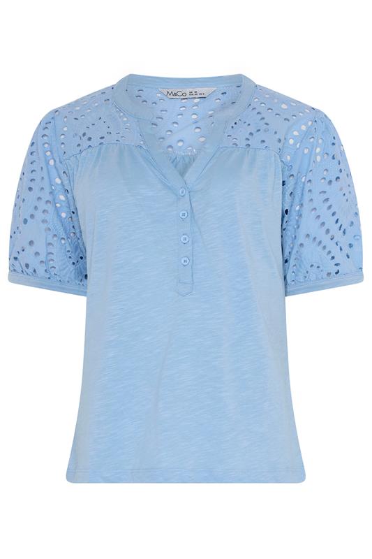  M&Co Top à demi-patte de boutonnage en coton brodé bleu denim