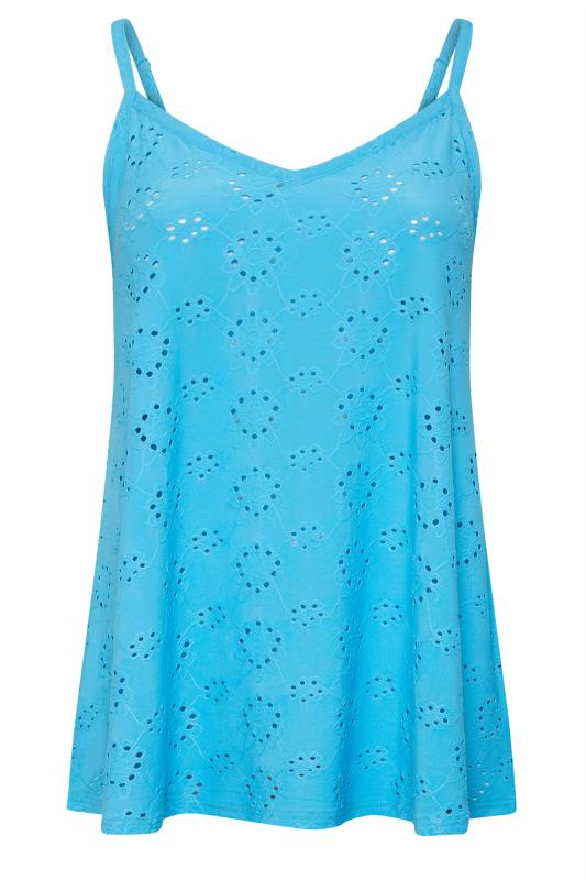 YOURS Plus Size Blue Broderie Anglaise Swing Cami Top | Yours Clothing 5