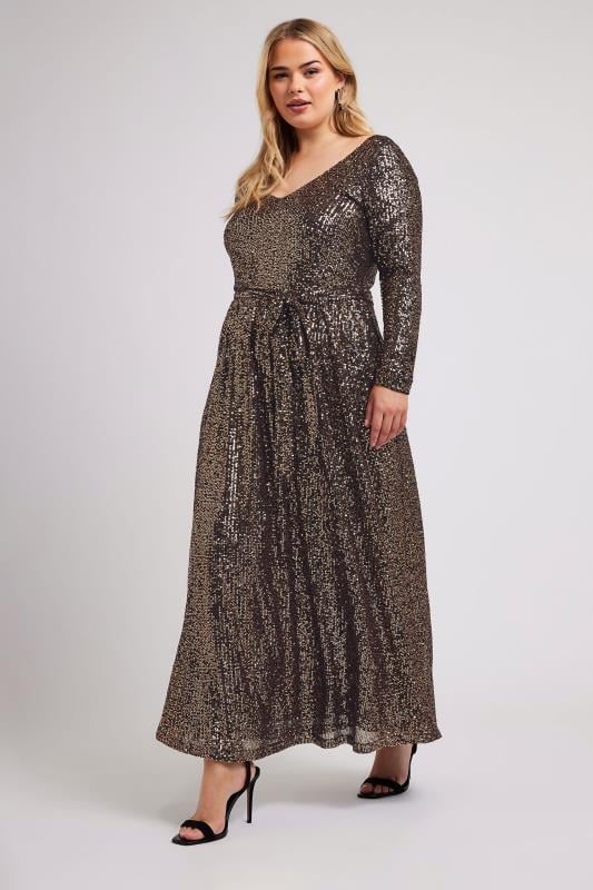 YOURS LONDON Plus Gold Sequin Maxi Dress | Yours Clothing 3