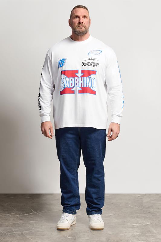 BadRhino Big & Tall White Long Sleeve Racing Graphic T-shirt | BadRhino 1