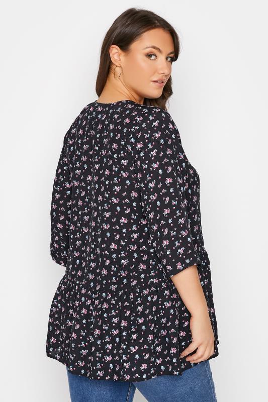 Plus Size Black Floral Print Smock Blouse | Yours Clothing 4