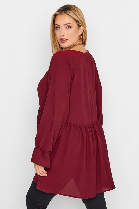 LIMITED COLLECTION Plus Size Burgundy Red Peplum Blouse | Yours Clothing 3