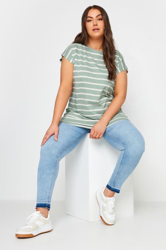 YOURS Plus Size Green & White Stripe Top | Yours Clothing 2